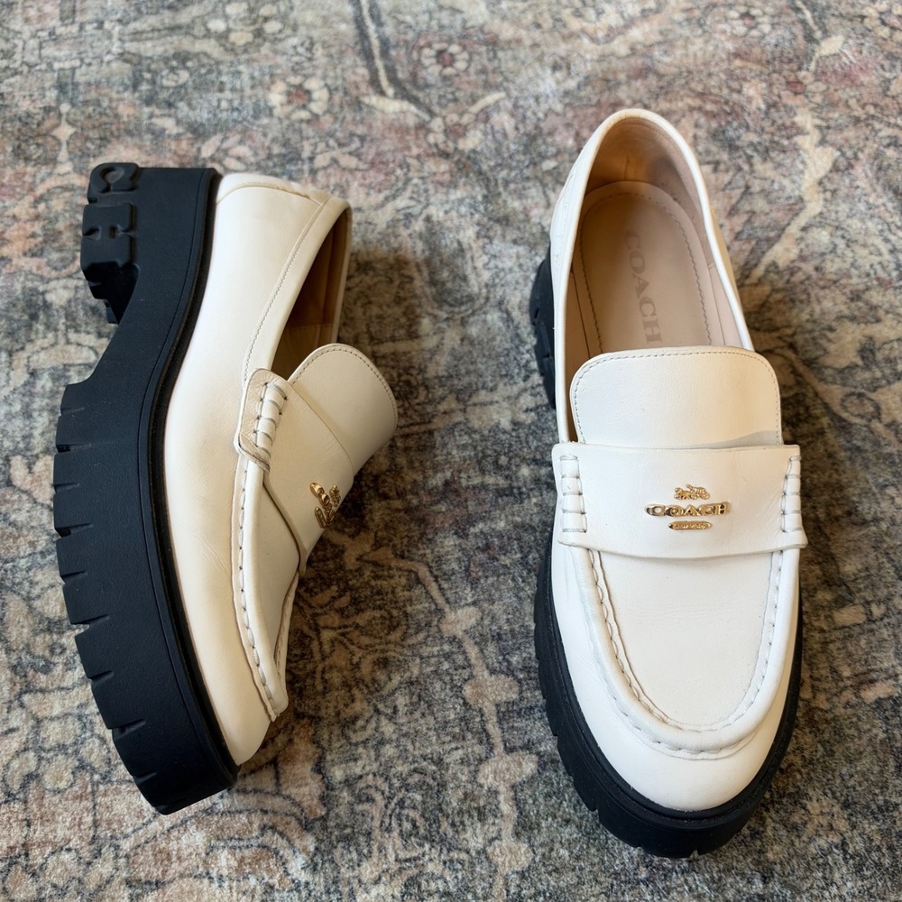 Coach Ruthie Platform Loafer Chunky Cream Leather Lug Sole Shoes Womens 8